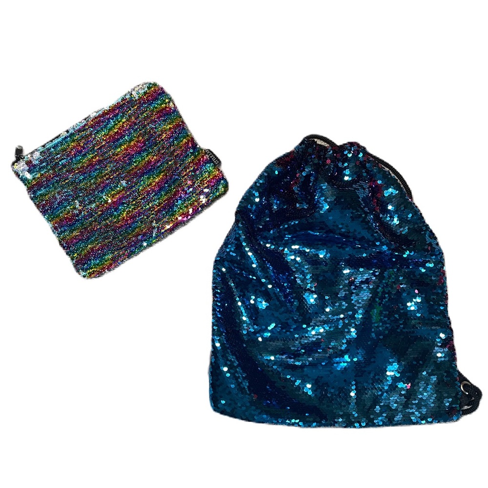 Bundle of 2 Reversible Sequins Cinch Sack Zipper Pouch Bags